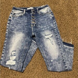KanCan Women's Skinny Jeans - Distressed Light Blue Wash